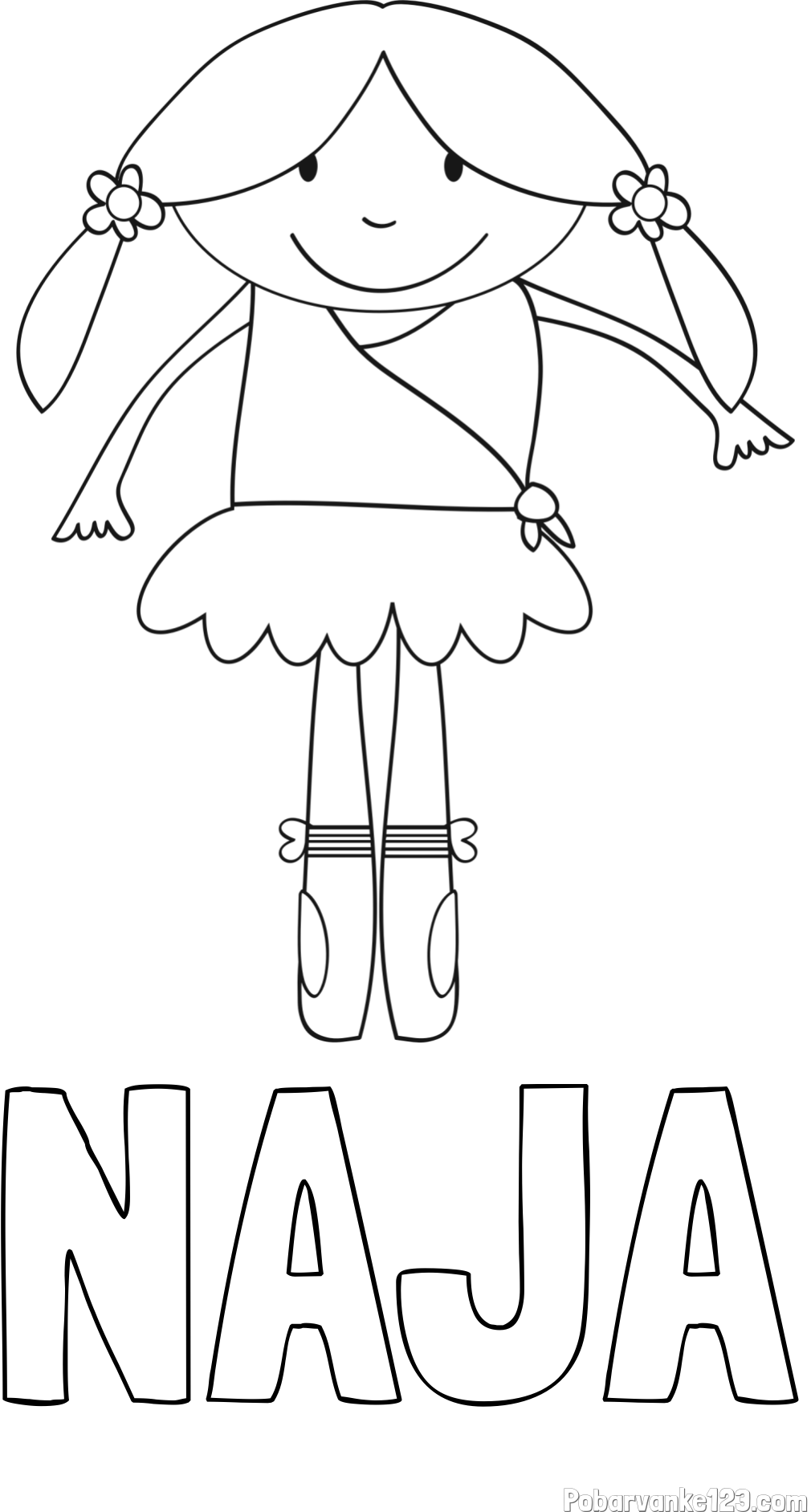 Pobarvanka imena NAJA in otroška pobarvanka nasmejane baletke