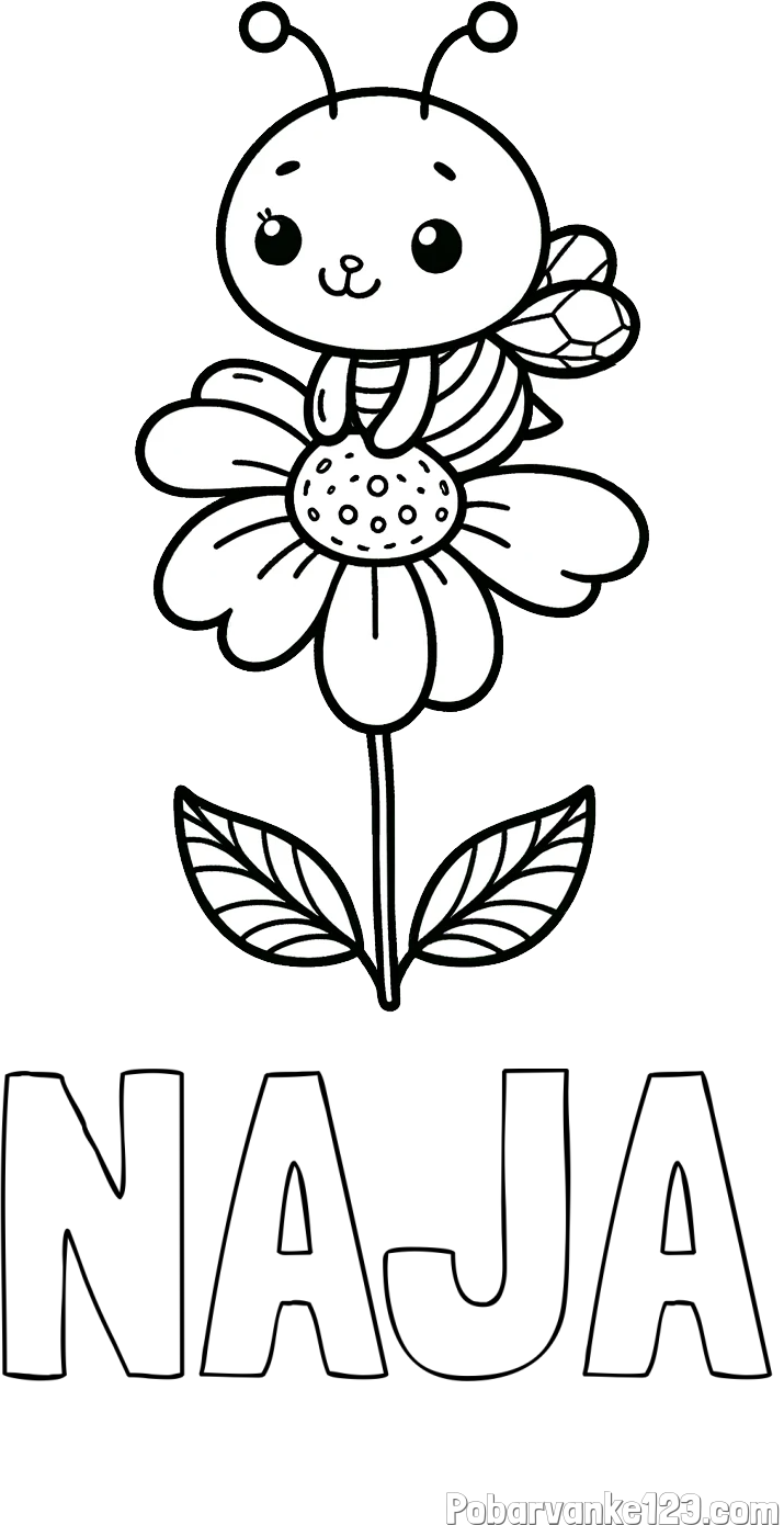 Pobarvanka imena NAJA in pobarvanka ljubke čebelice na roži