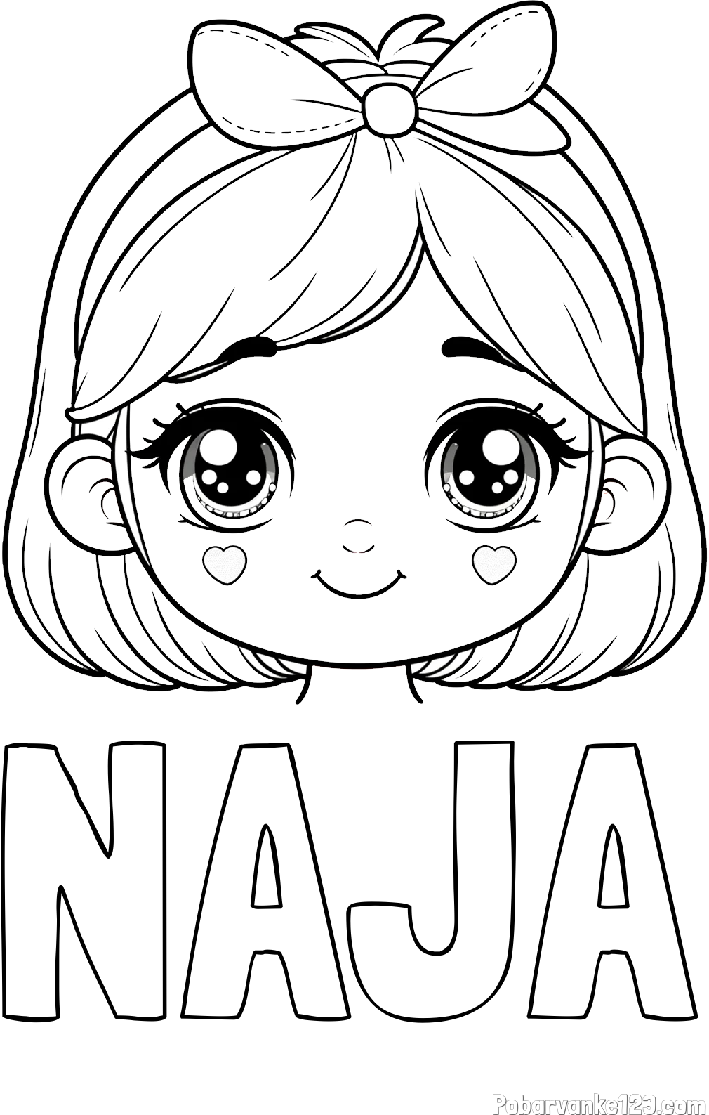 Pobarvanka imena NAJA in pobarvanka obraza ljubke punčke
