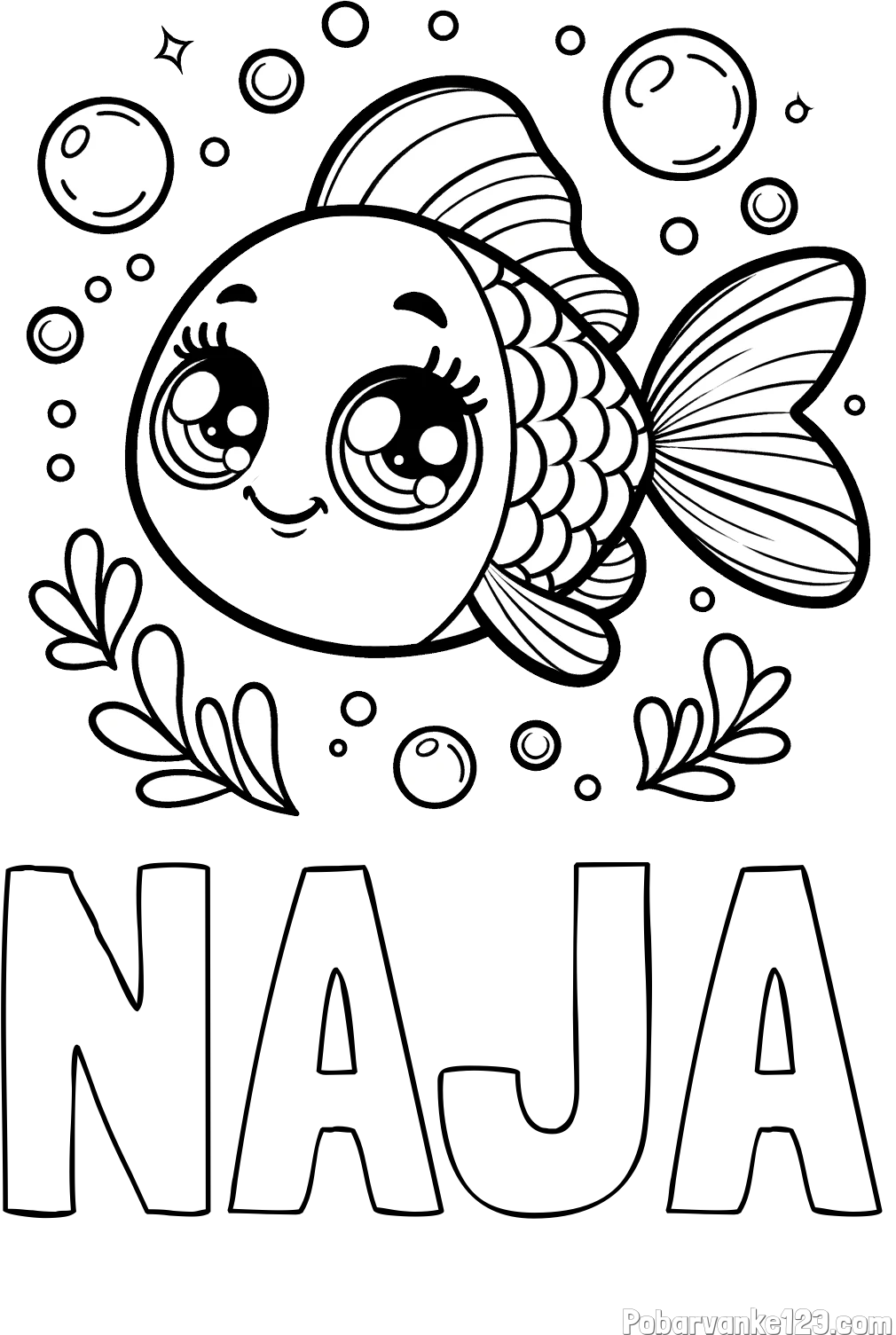 Pobarvanka imena NAJA in pobarvanka prisrčne ribice