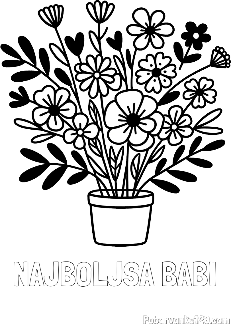 Pobarvanka imena NAJBOLJŠA BABI in pobarvanka rož v cvetličnem loncu