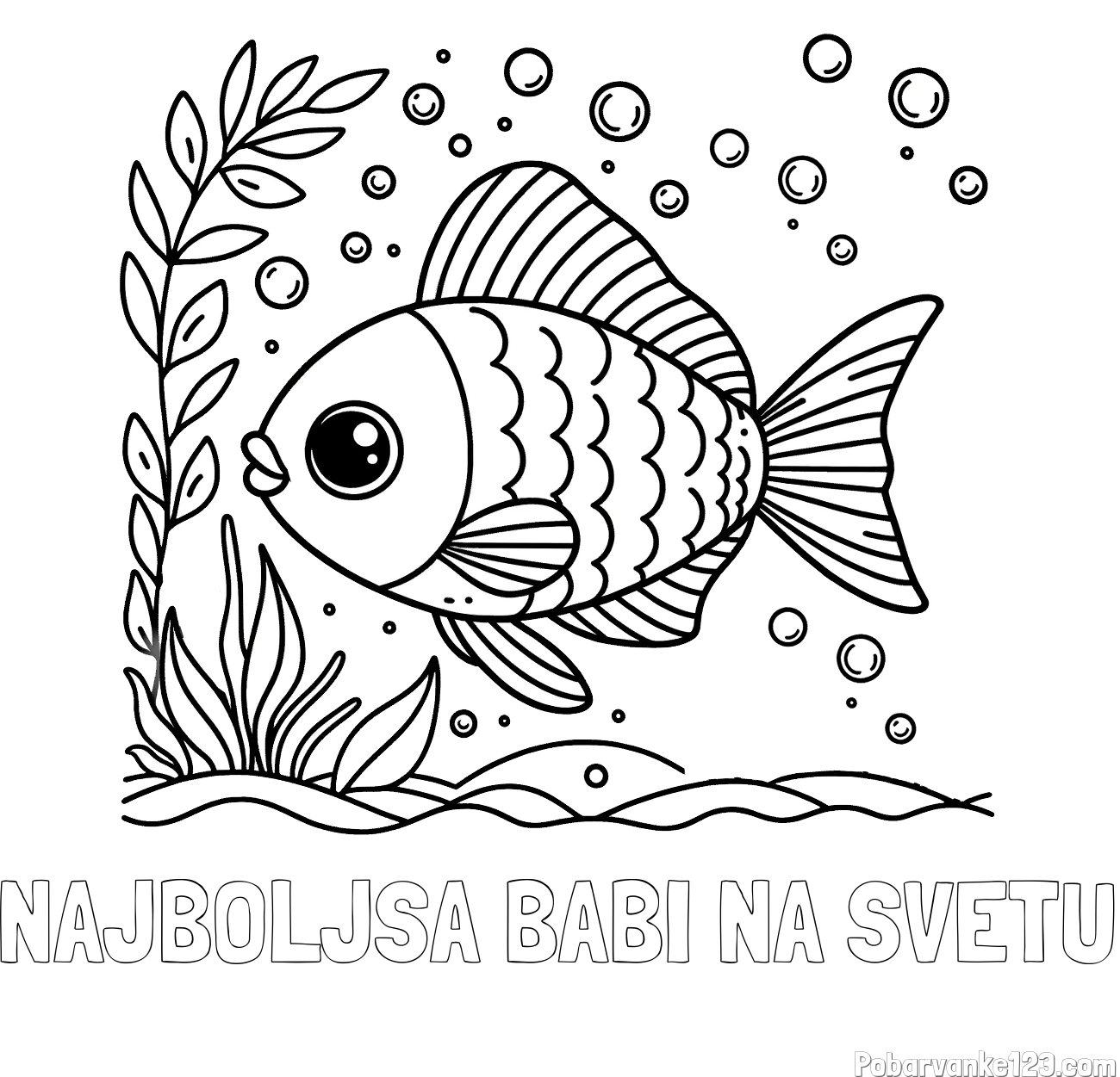 Pobarvanka imena NAJBOLJŠA BABI NA SVETU in otroška pobarvanka ljubke ribe