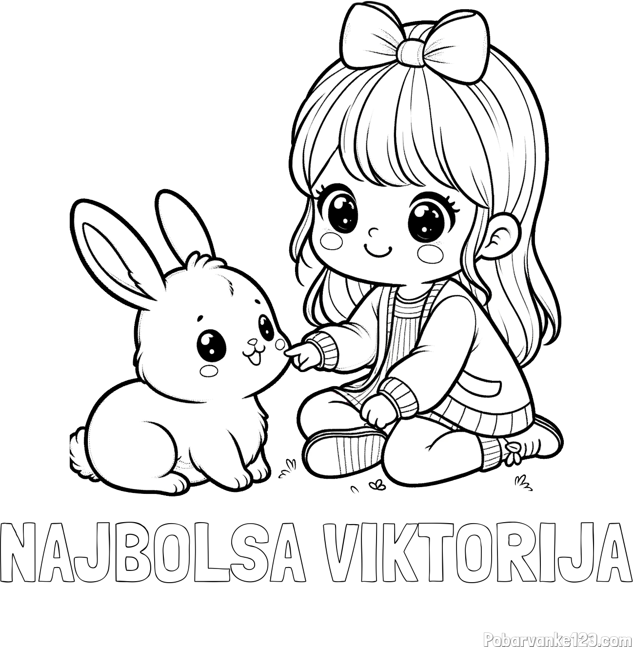 Pobarvanka imena NAJBOLSA VIKTORIJA in pobarvanka ljubke punčke, ki se igra z zajčkom