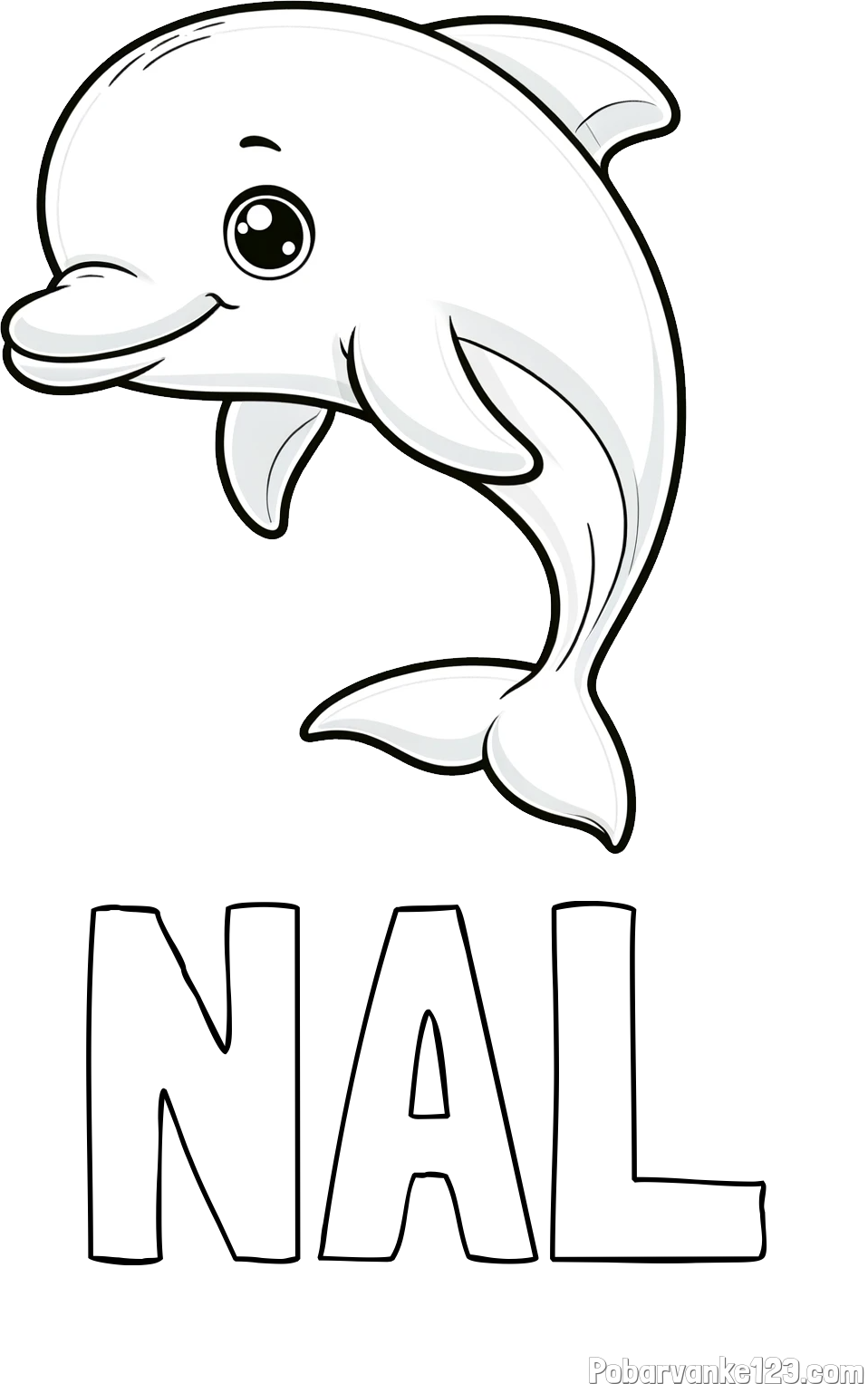 Pobarvanka imena NAL in otroška pobarvanka ljubkega delfina