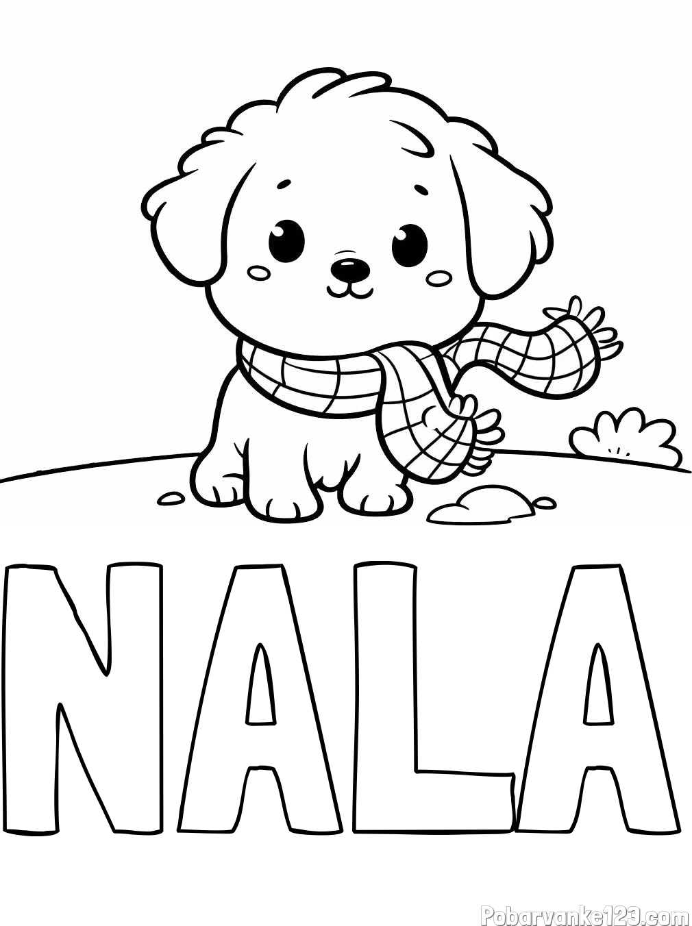 Pobarvanka imena NALA in pobarvanka prikupnega psička
