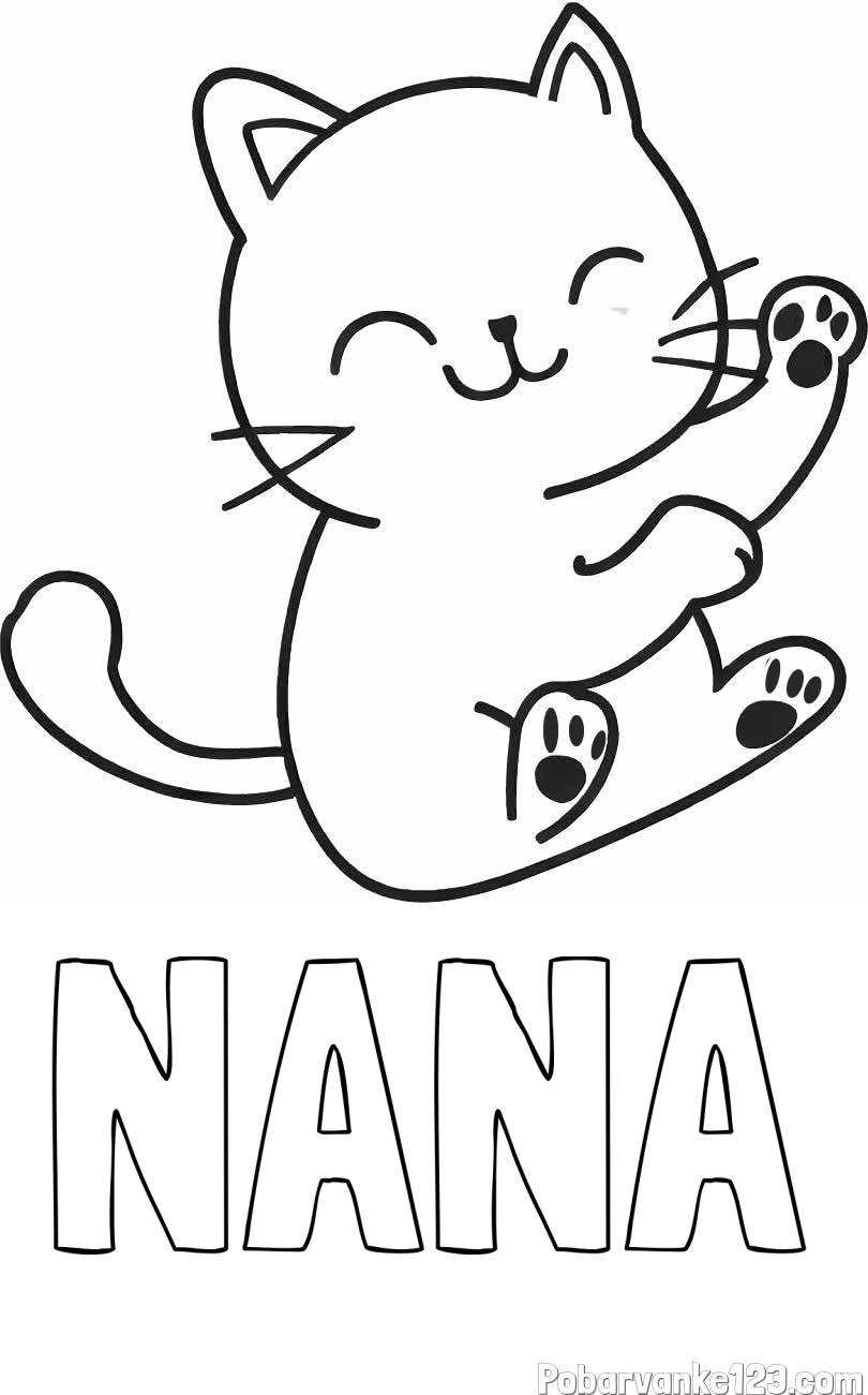 Pobarvanka imena NANA in pobarvanka razigranega mucka