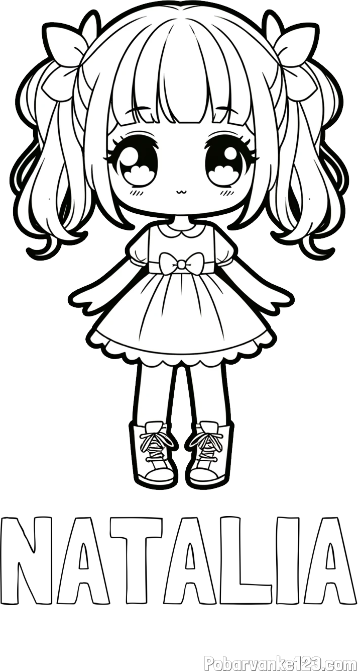 Pobarvanka imena NATALIA in pobarvanka anime punčke