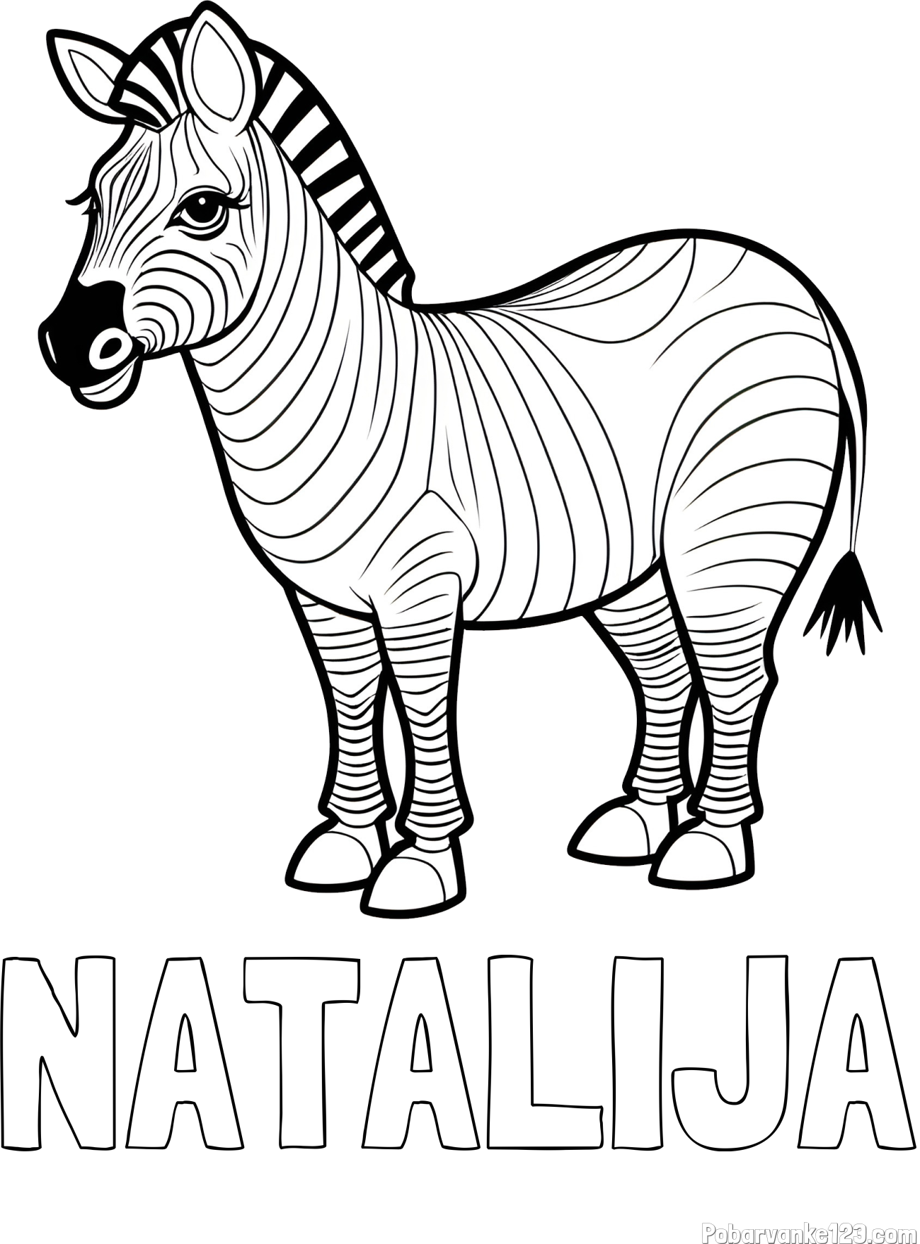 Pobarvanka imena NATALIJA in pobarvanka ljubke zebre