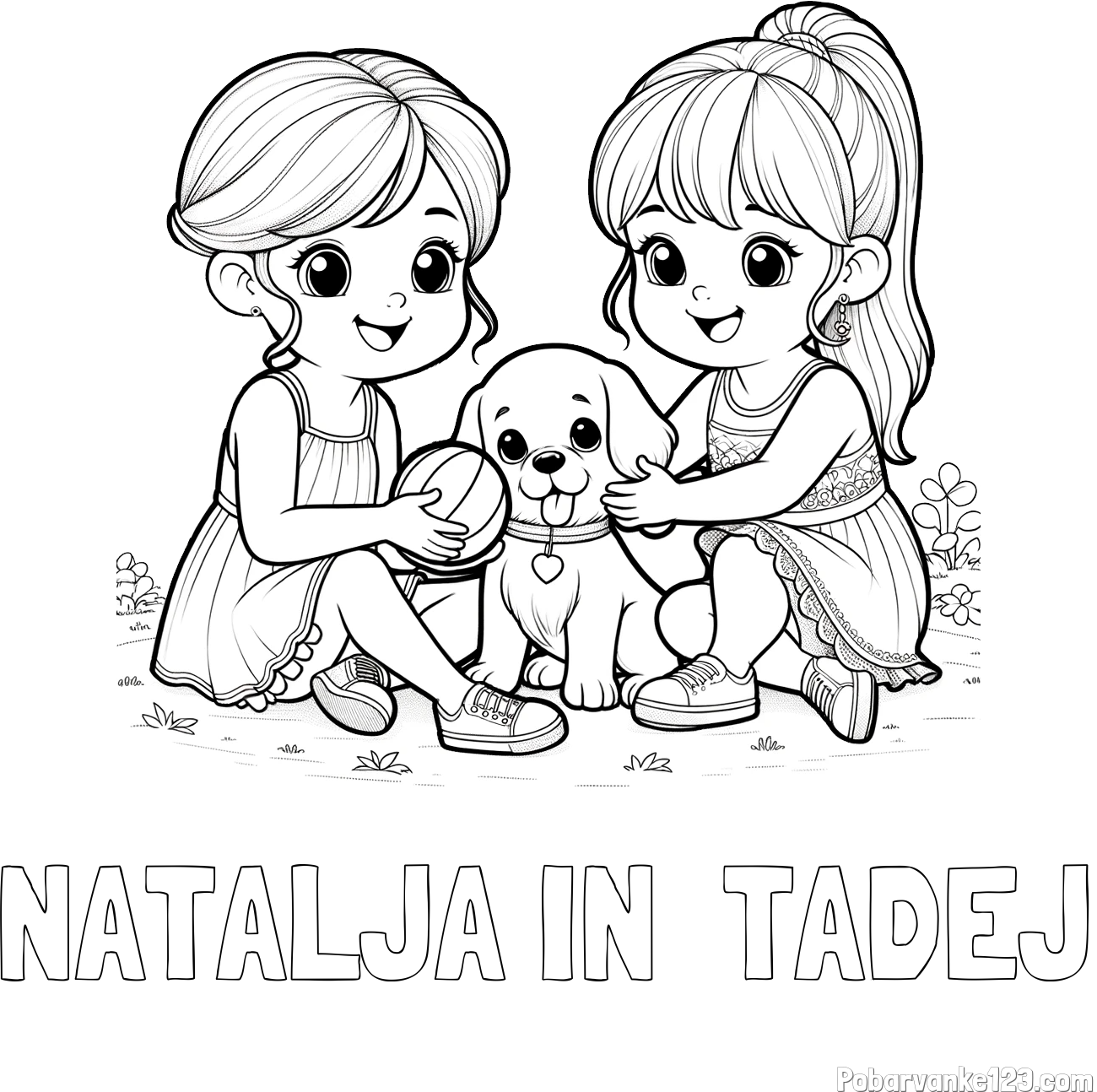 Pobarvanka imena NATALJA IN  TADEJ in pobarvanka prijateljic s kužkom