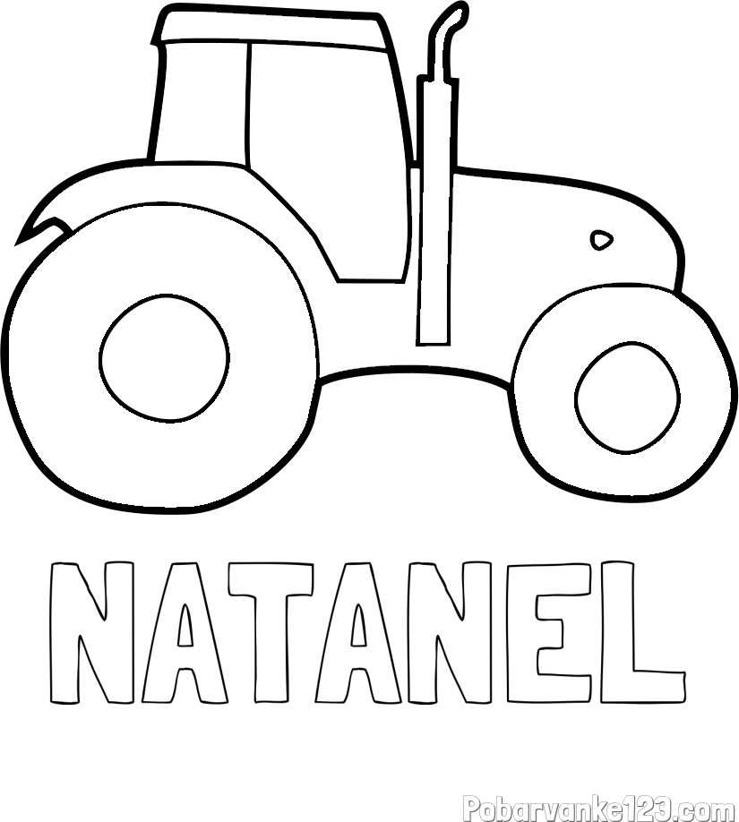 Pobarvanka imena NATANEL in otroška pobarvanka traktorja