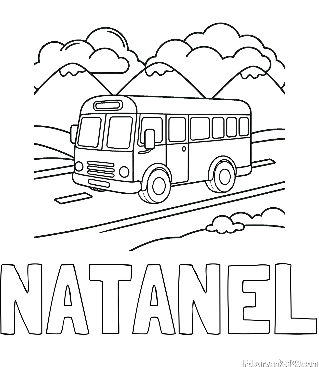 Pobarvanka imena NATANEL in pobarvanka avtobusa na vožnji