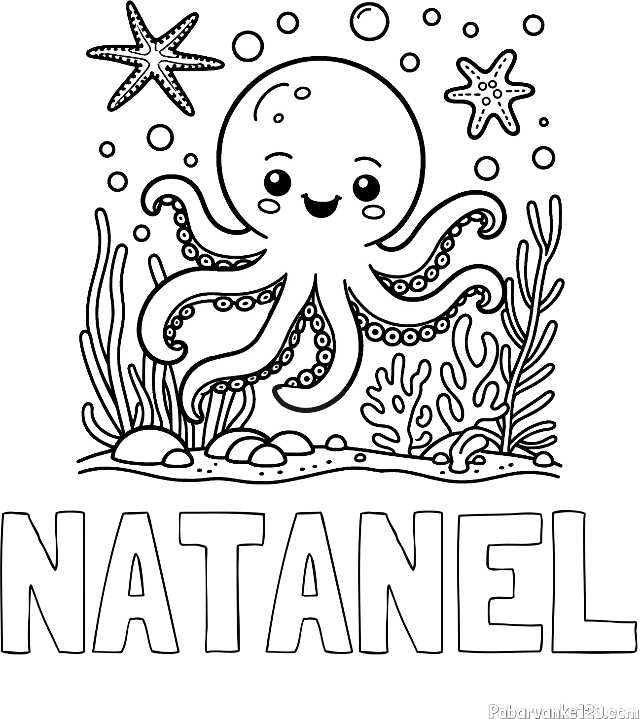 Pobarvanka imena NATANEL in pobarvanka hobotnice