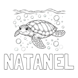 Online izdelana pobarvanka - Pobarvanka imena NATANEL in pobarvanka želve v morju