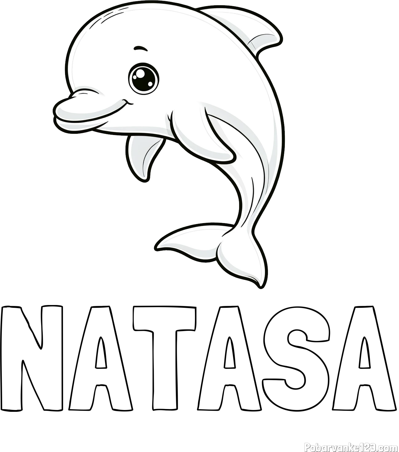 Pobarvanka imena NATAŠA in otroška pobarvanka ljubkega delfina