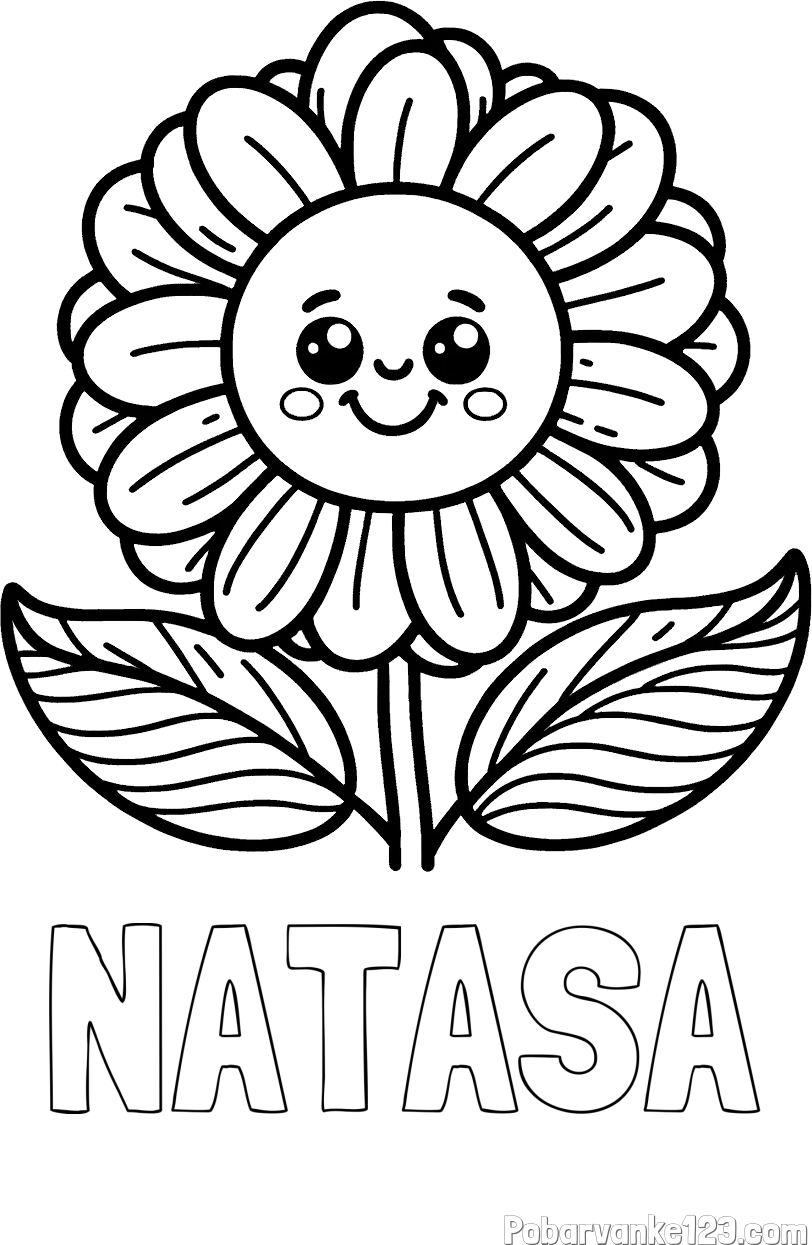 Pobarvanka imena NATAŠA in pobarvanka ljubke in nasmejane rože