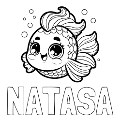 Pobarvanka imena NATAŠA in pobarvanka ljubke pravljične ribe