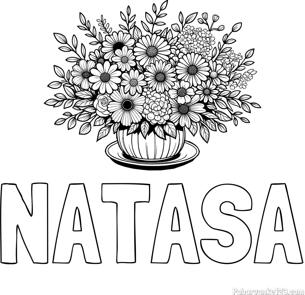 Pobarvanka imena NATAŠA in pobarvanka velikega šopka rož