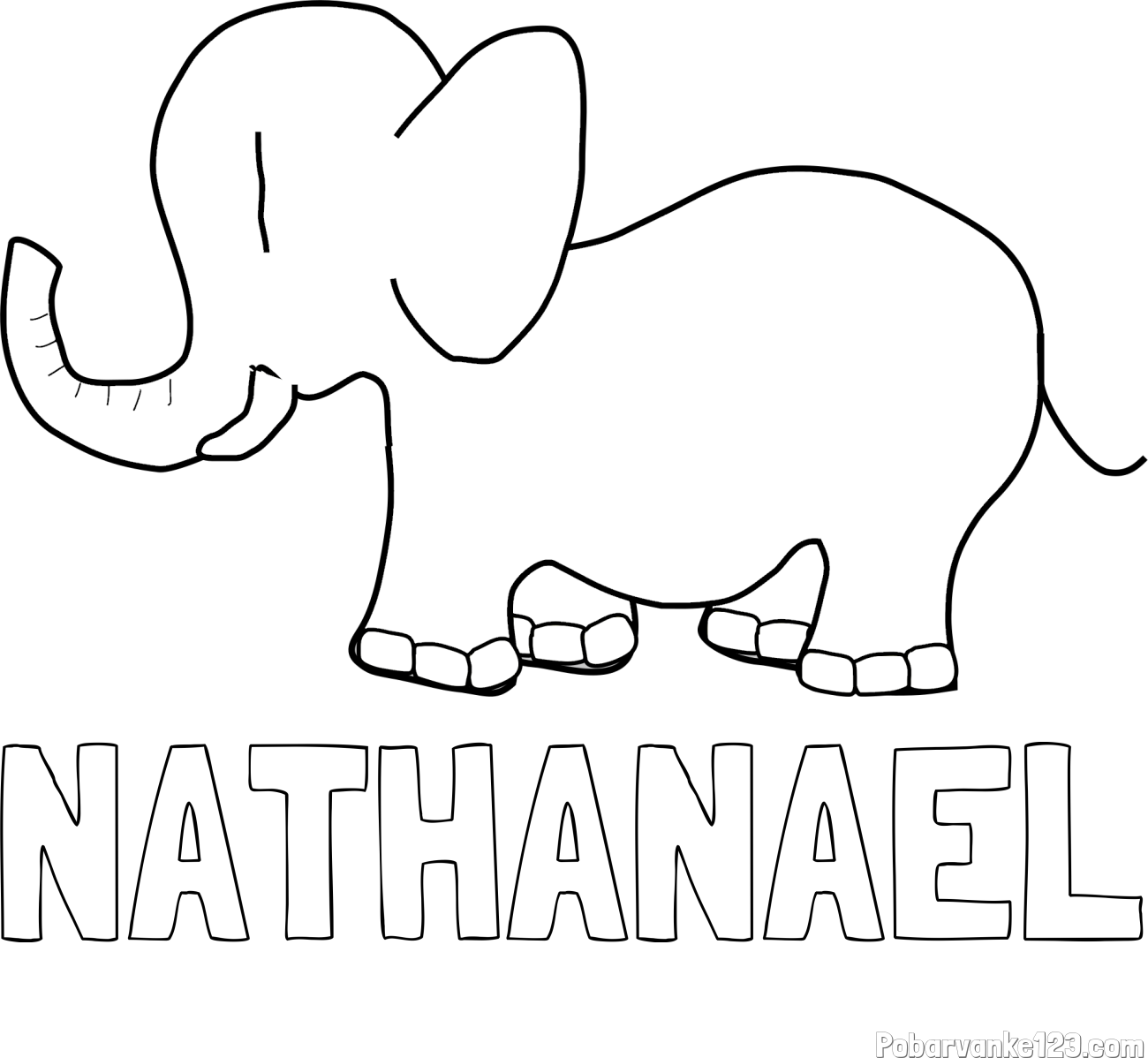 Pobarvanka imena NATHANAEL in otroška pobarvanka slončka
