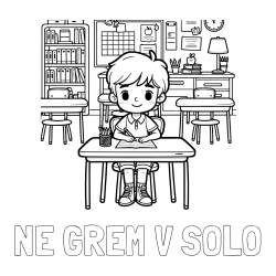 Pobarvanka imena NE GREM V ŠOLO in pobarvanka učenca v učilnici