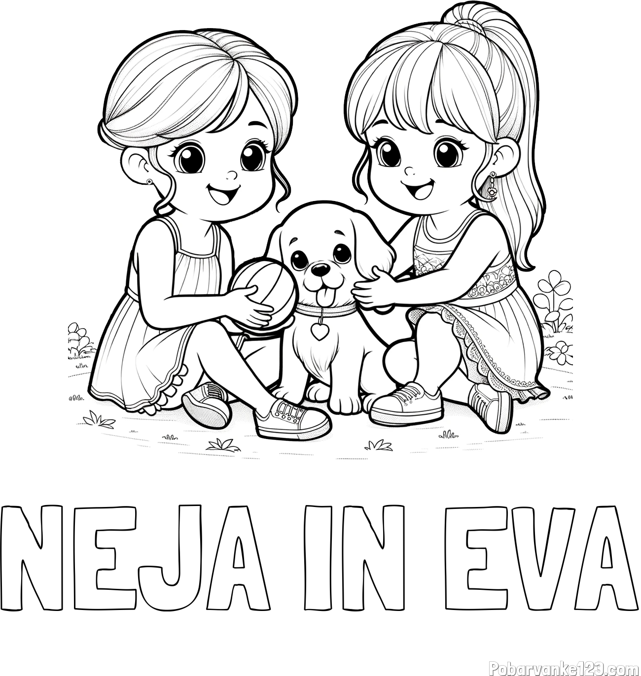 Pobarvanka imena NEJA IN EVA in pobarvanka prijateljic s kužkom