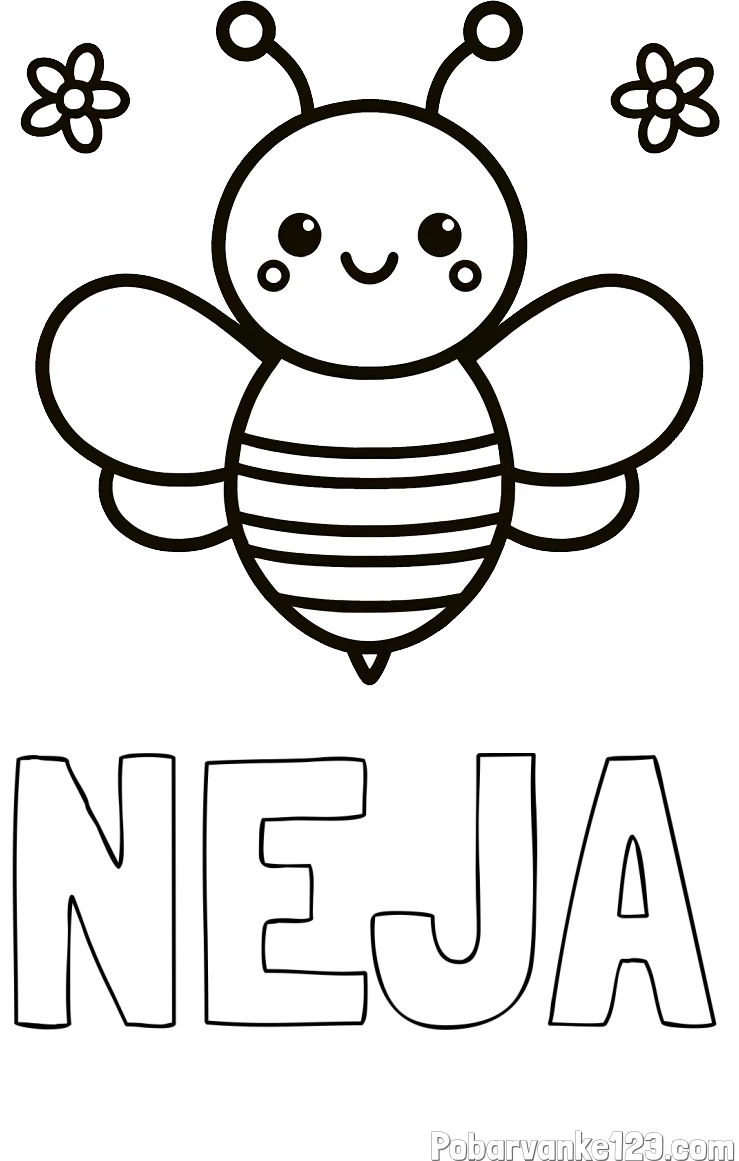 Pobarvanka imena NEJA in otroška pobarvanka čebele