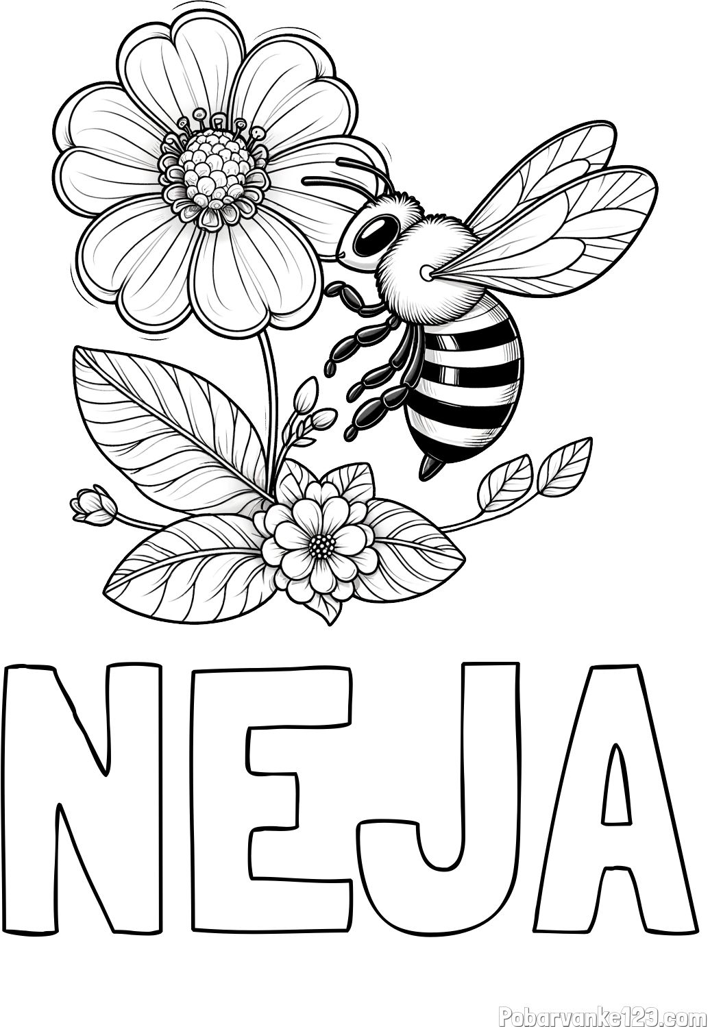Pobarvanka imena NEJA in otroška pobarvanka čebelice in rožice
