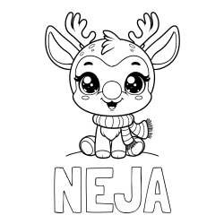 Pobarvanka imena NEJA in otroška pobarvanka jelenčka Rudolfa s šalom okoli vratu