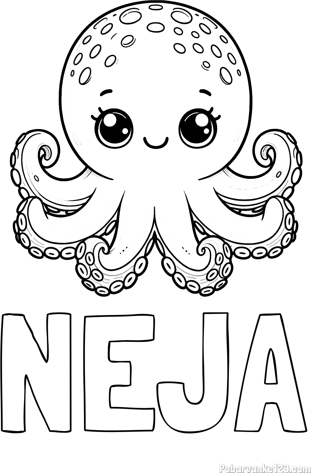 Pobarvanka imena NEJA in otroška pobarvanka ljubke hobotnice