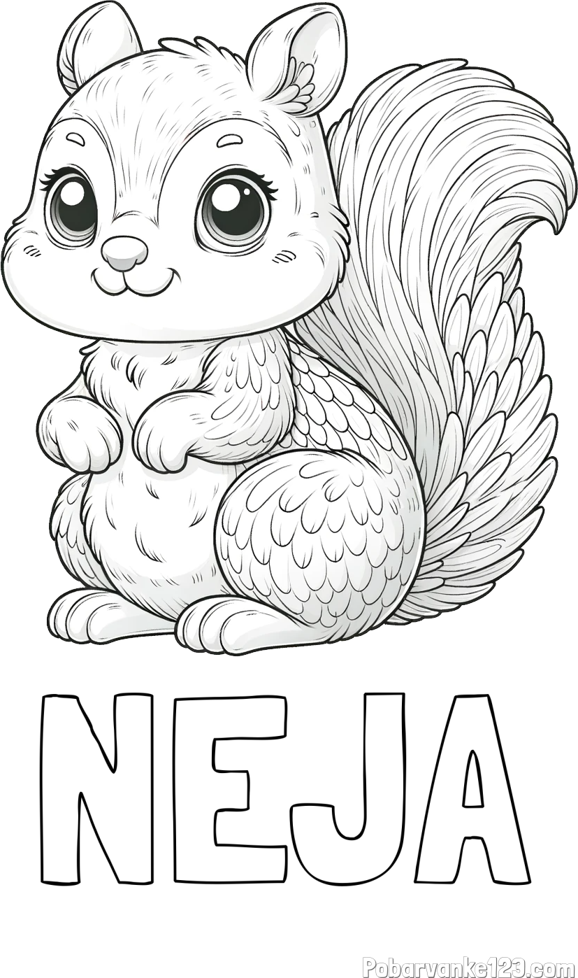 Pobarvanka imena NEJA in pobarvanka ljubke in nasmejane veverice