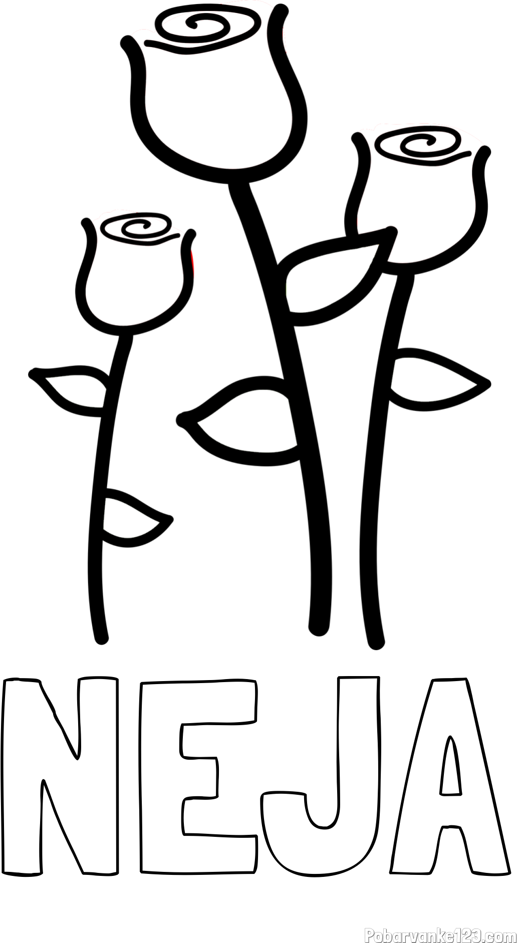 Pobarvanka imena NEJA in pobarvanka treh vrtnic