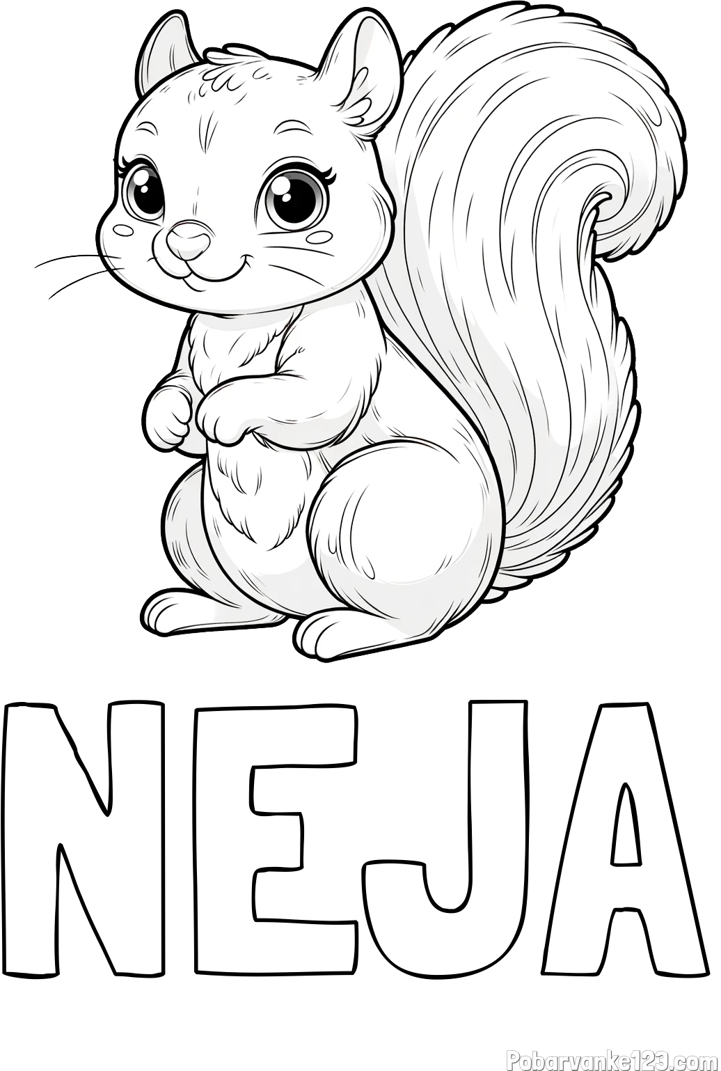 Pobarvanka imena NEJA in pobarvanka zelo ljubke in nasmejane veverice