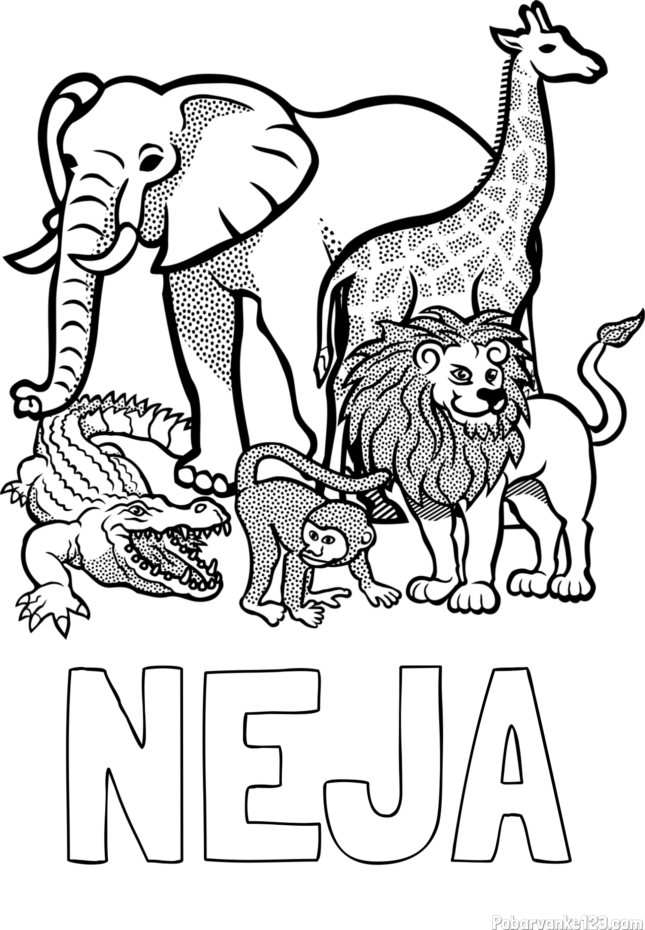 Pobarvanka imena NEJA in pobarvanka živali iz živalskega vrta