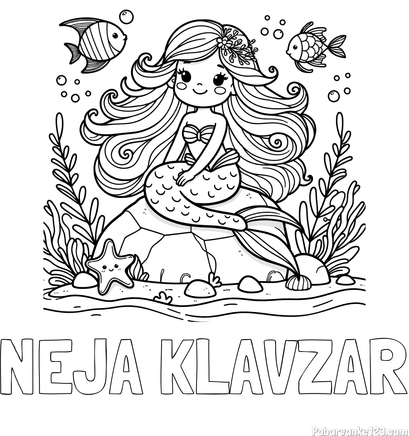 Pobarvanka imena NEJA KLAVZAR in pobarvanka prikupne male morske deklice
