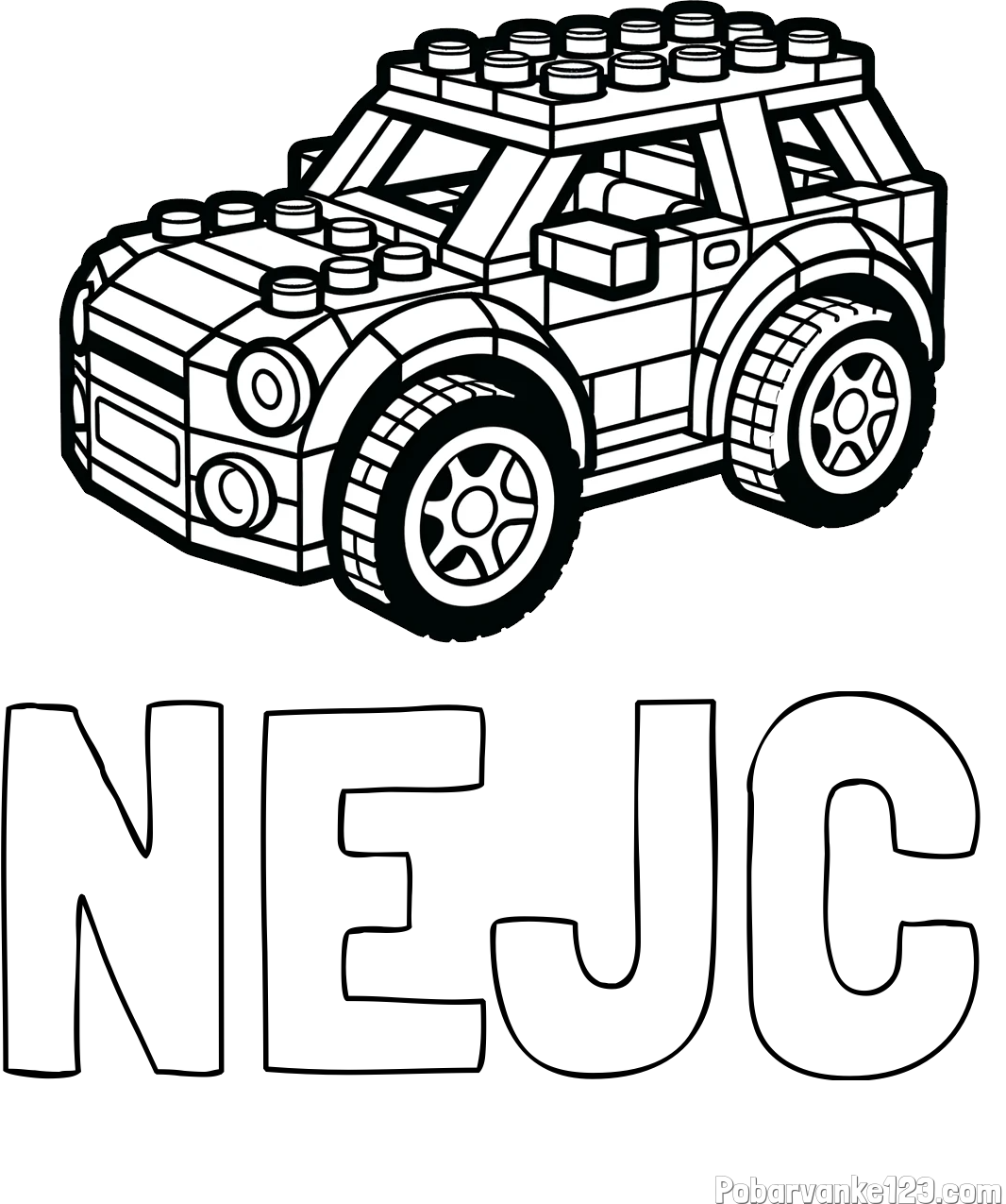 Pobarvanka imena NEJC in pobarvanka avtomobila sestavljenega iz LEGO kock