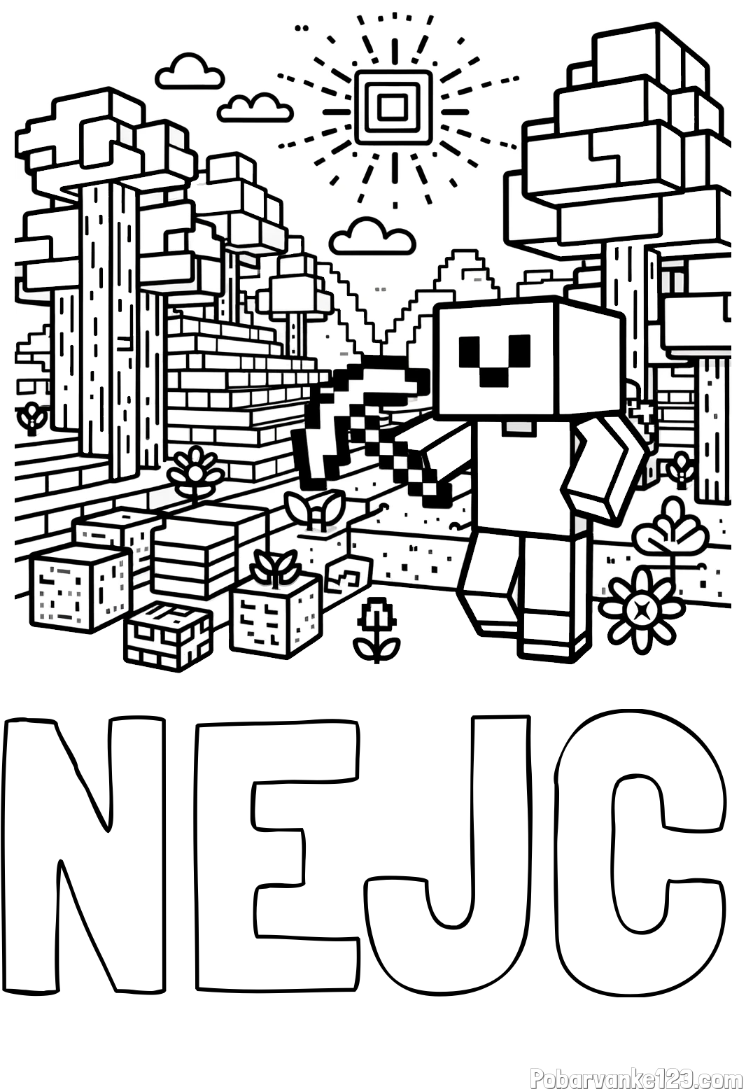 Pobarvanka imena NEJC in pobarvanka Minecraft sveta