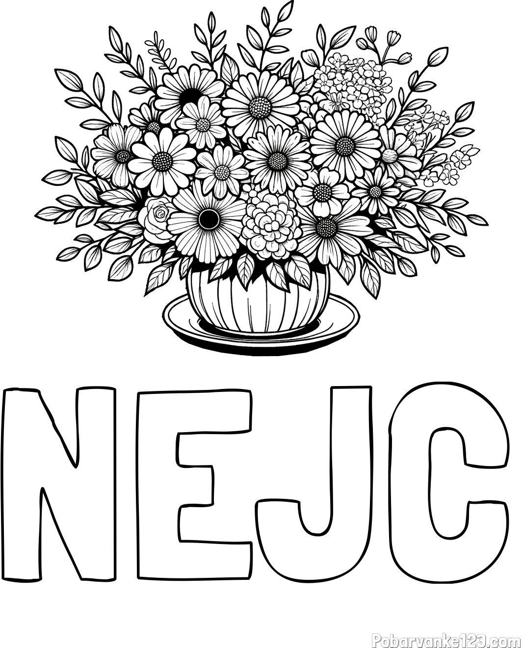 Pobarvanka imena NEJC in pobarvanka velikega šopka rož