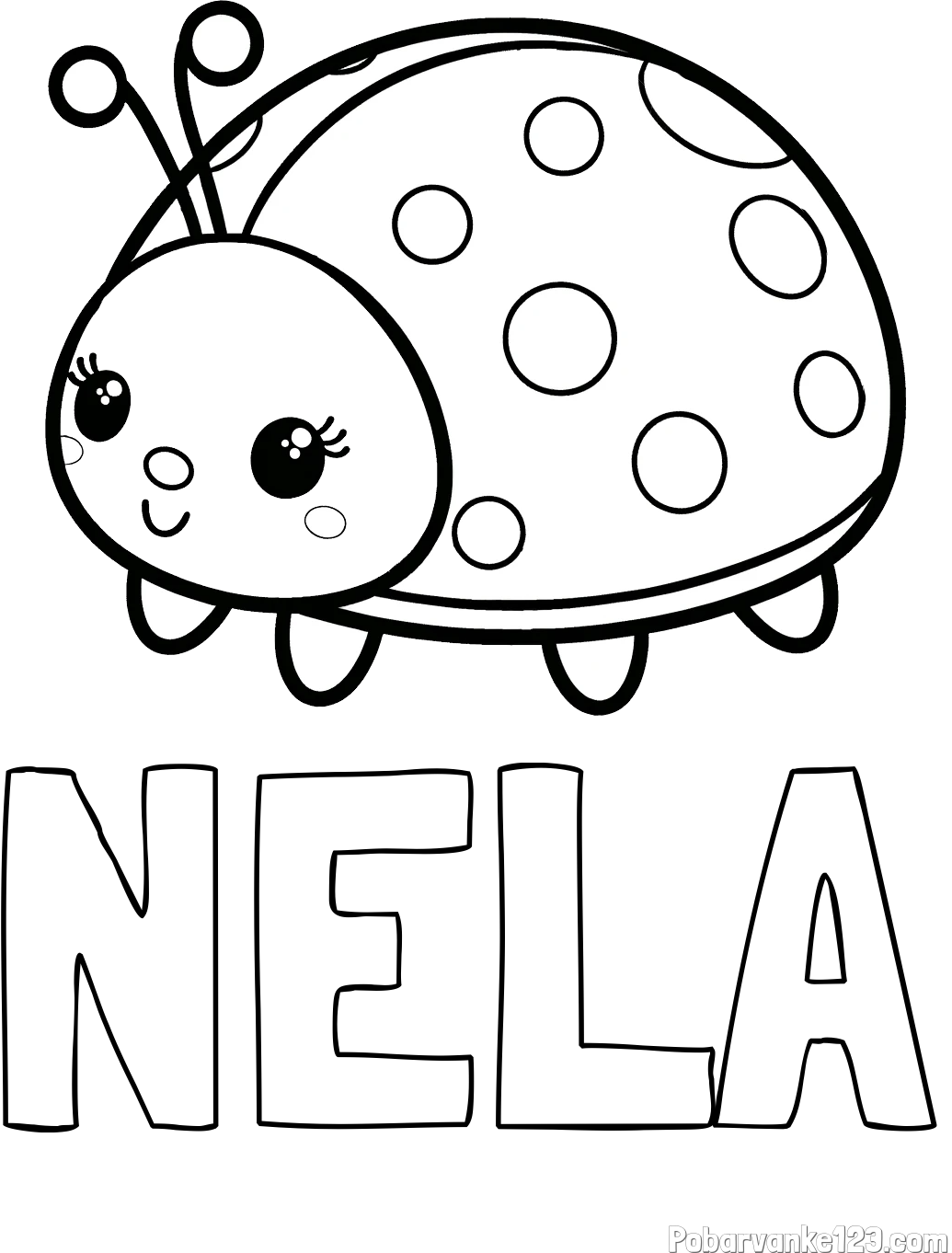 Pobarvanka imena NELA in pobarvanka ljubke pikapolonice