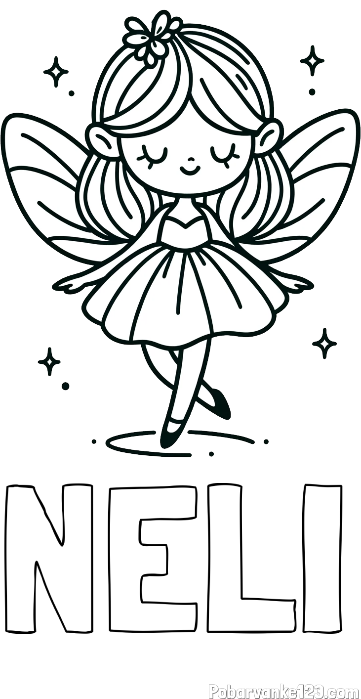 Pobarvanka imena NELI in enostavna pobarvanka čarobne vile