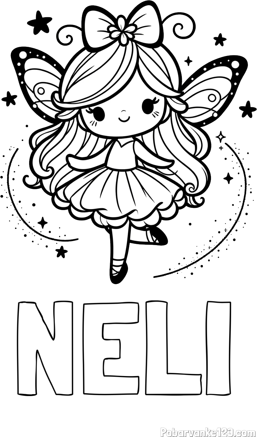 Pobarvanka imena NELI in ljubka čarobna vila