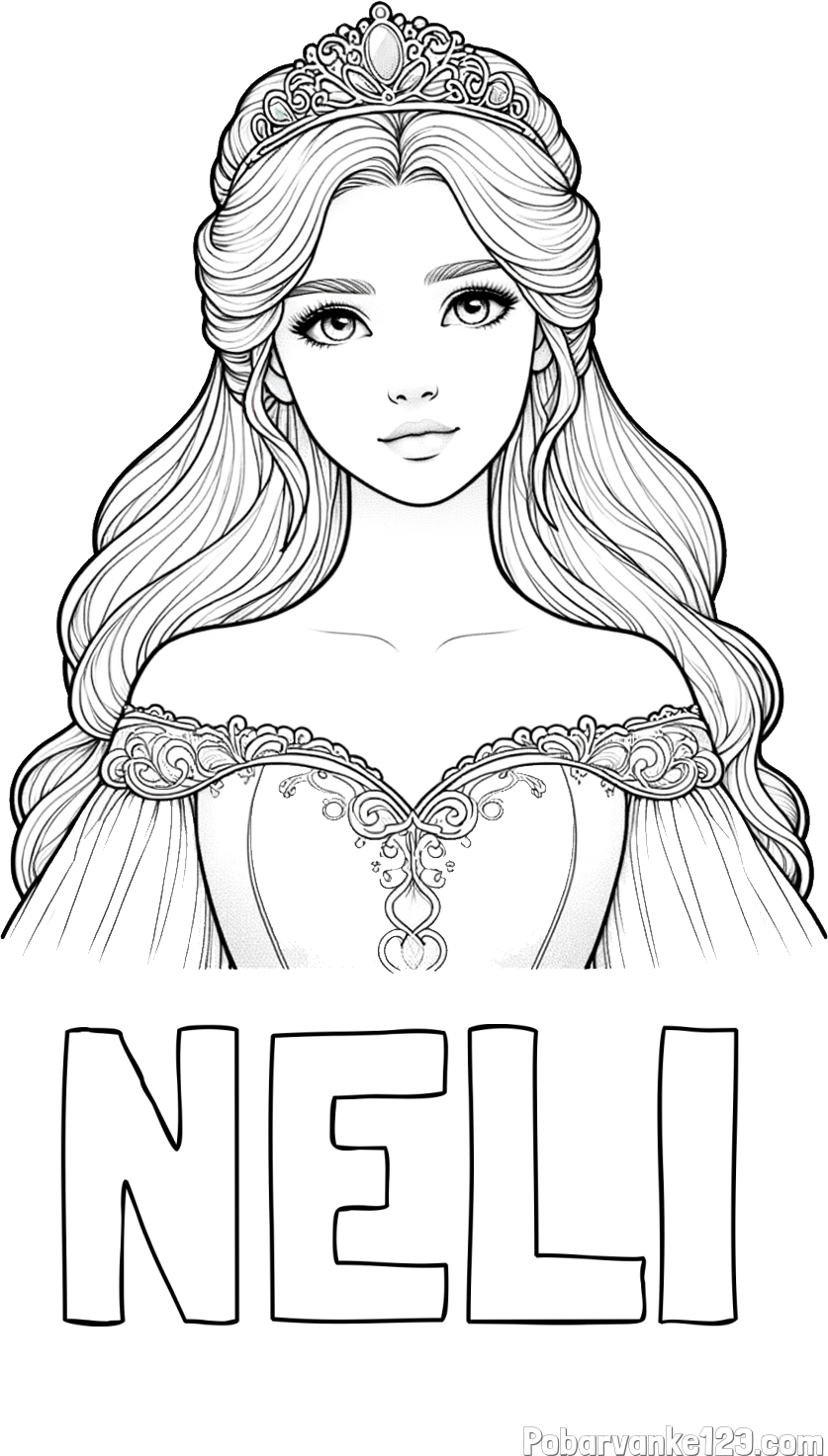 Pobarvanka imena NELI in pobarvanka realistične princese