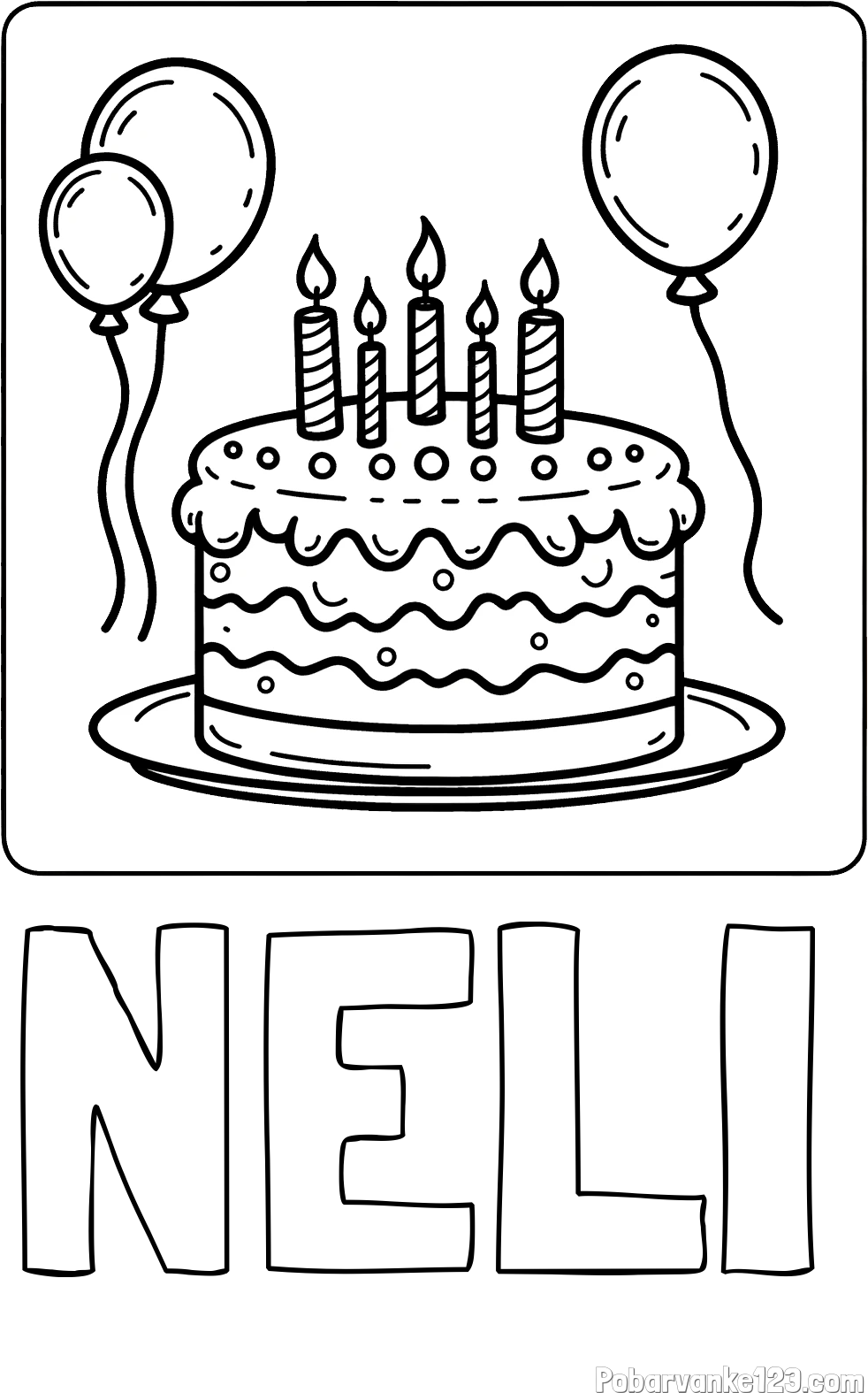 Pobarvanka imena NELI in pobarvanka torte za 5. rojstni dan