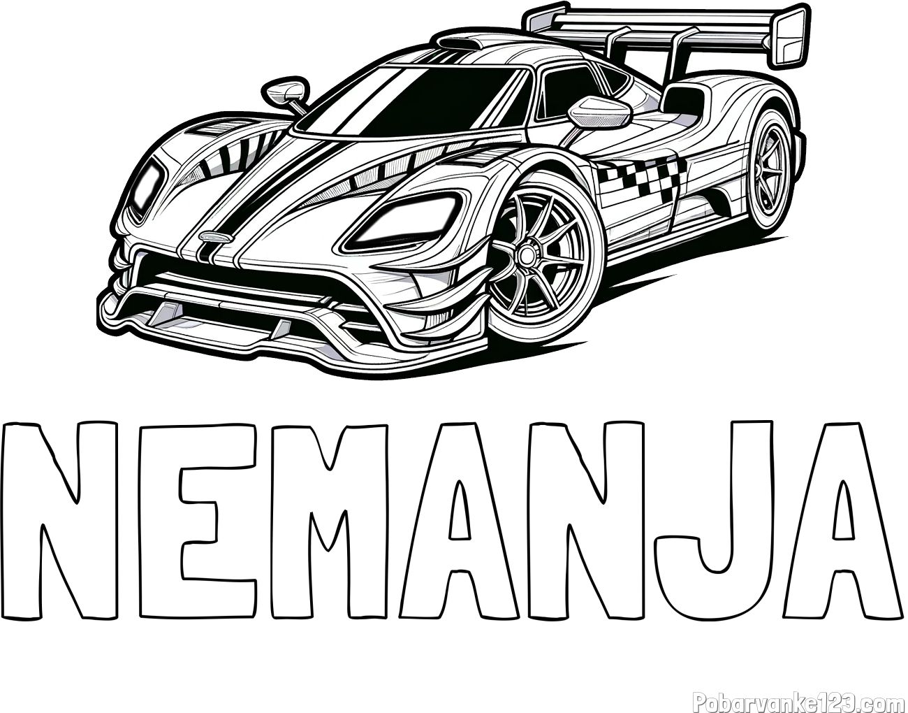 Pobarvanka imena NEMANJA in pobarvanka modernega športnega avtomobila