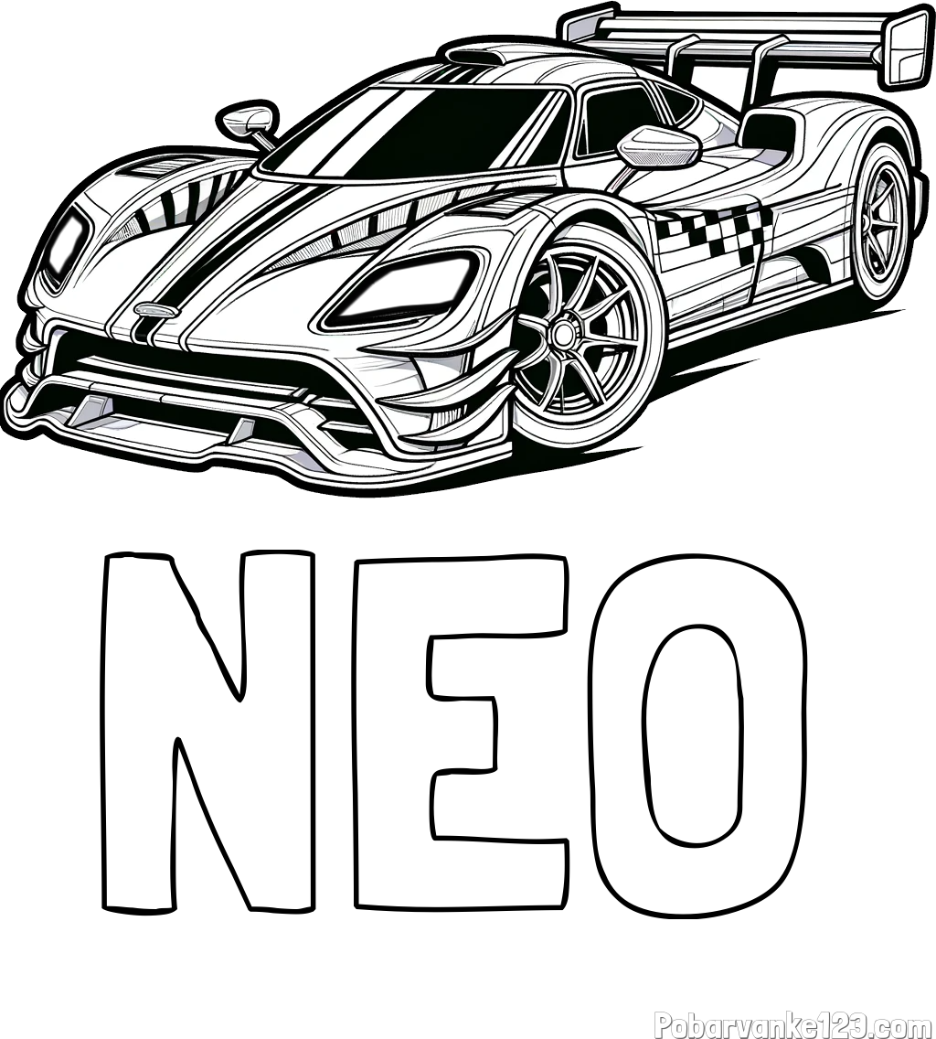 Pobarvanka imena NEO in pobarvanka modernega športnega avtomobila