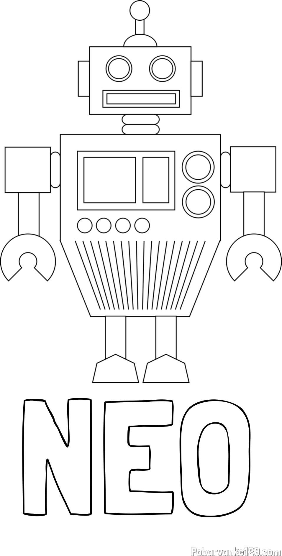Pobarvanka imena NEO in pobarvanka robota z anteno