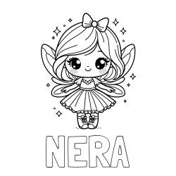 Online izdelana pobarvanka - Pobarvanka imena NERA in pobarvanka čarobne vile z ljubkim obrazom
