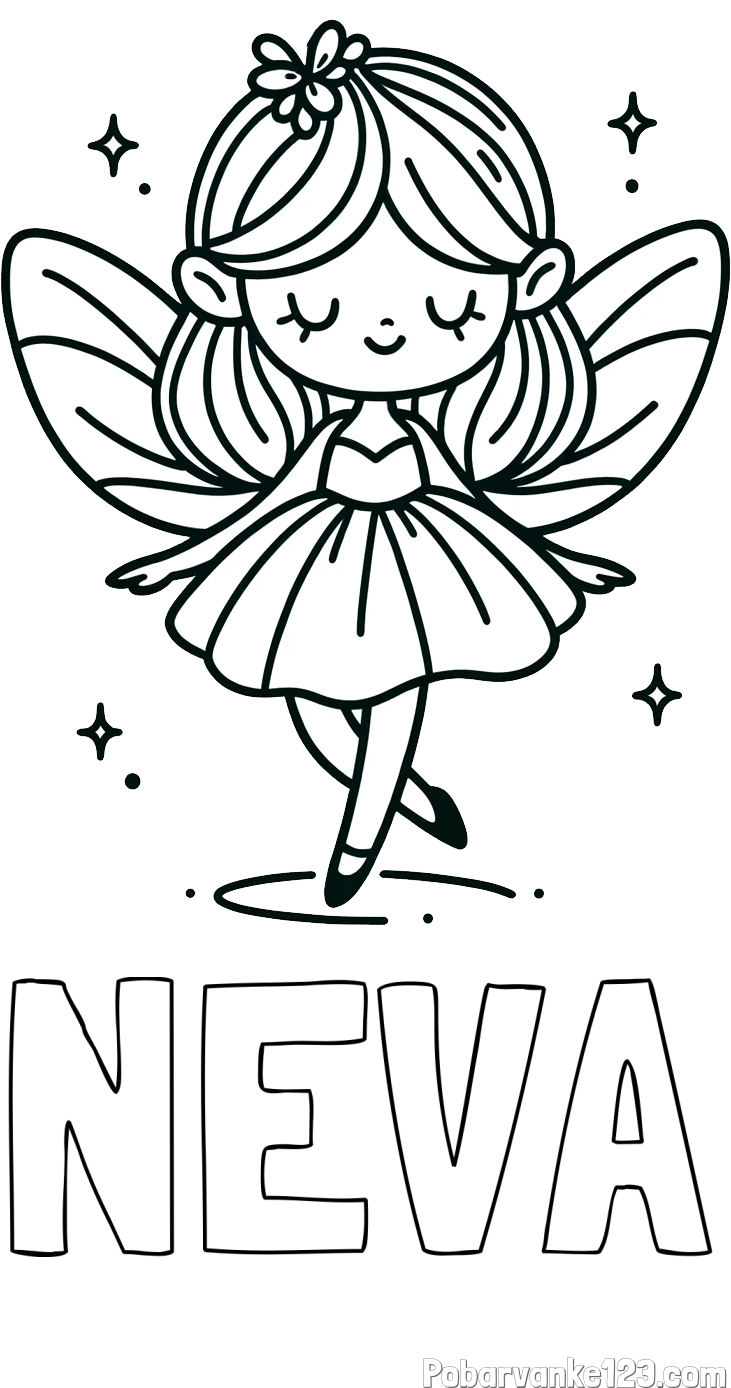 Pobarvanka imena NEVA in enostavna pobarvanka čarobne vile