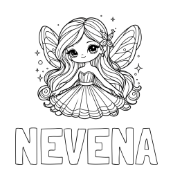 Online izdelana pobarvanka - Pobarvanka imena NEVENA in pobarvanka ljubke in nasmejane čarobne vile