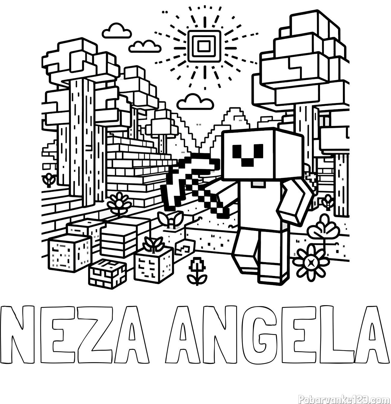 Pobarvanka imena NEŽA ANGELA in pobarvanka Minecraft sveta