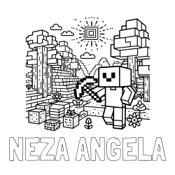 Online izdelana pobarvanka - Pobarvanka imena NEŽA ANGELA in pobarvanka Minecraft sveta