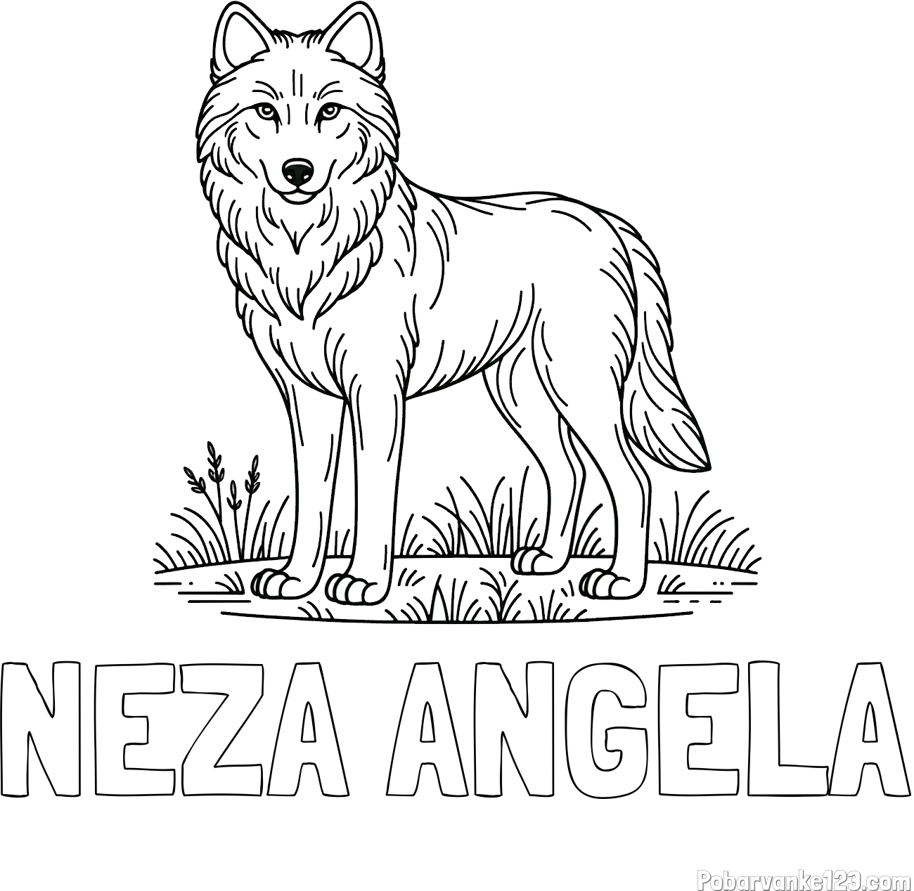 Pobarvanka imena NEŽA ANGELA in pobarvanka volka